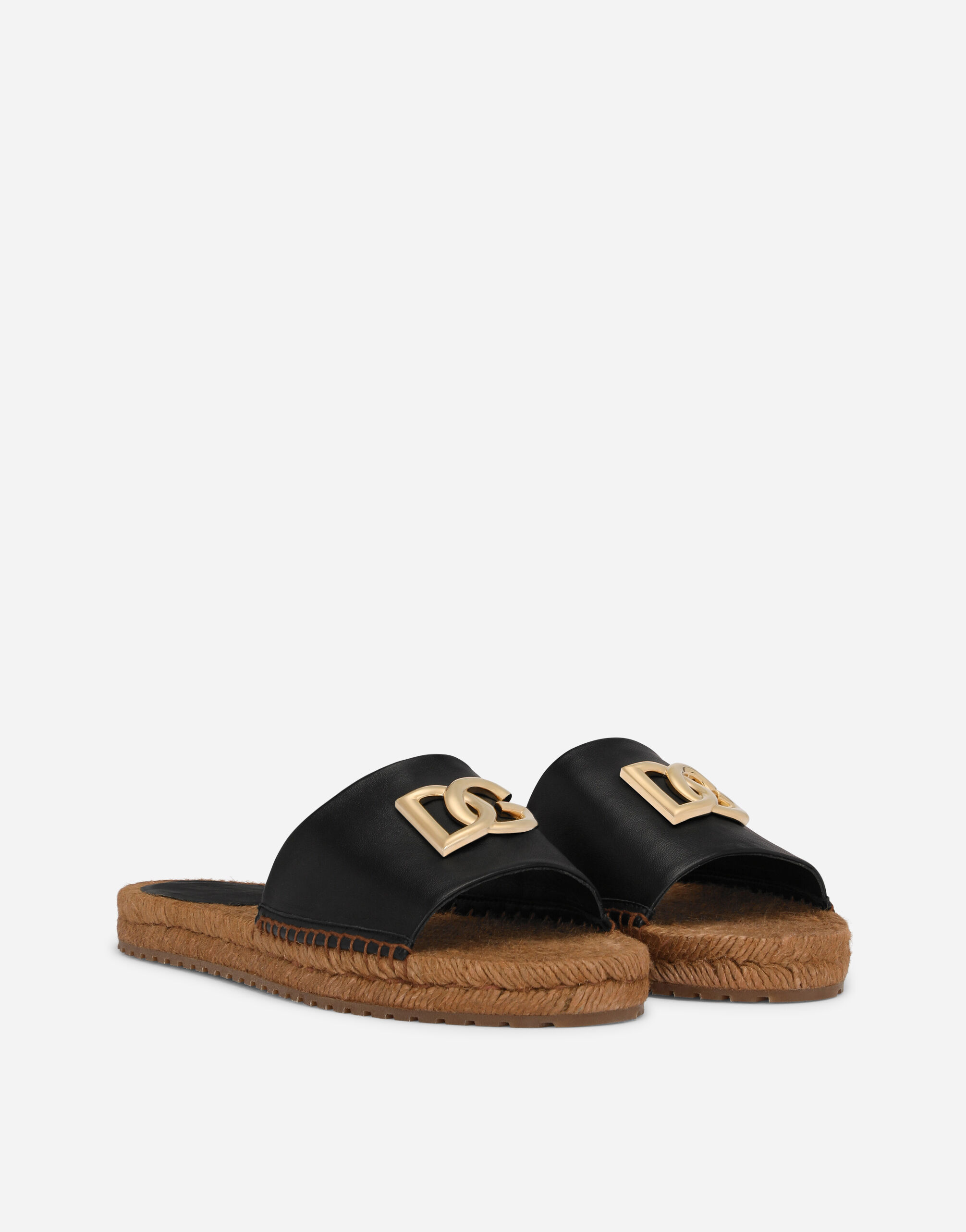 Nappa leather espadrille sliders with DG logo in Black for 