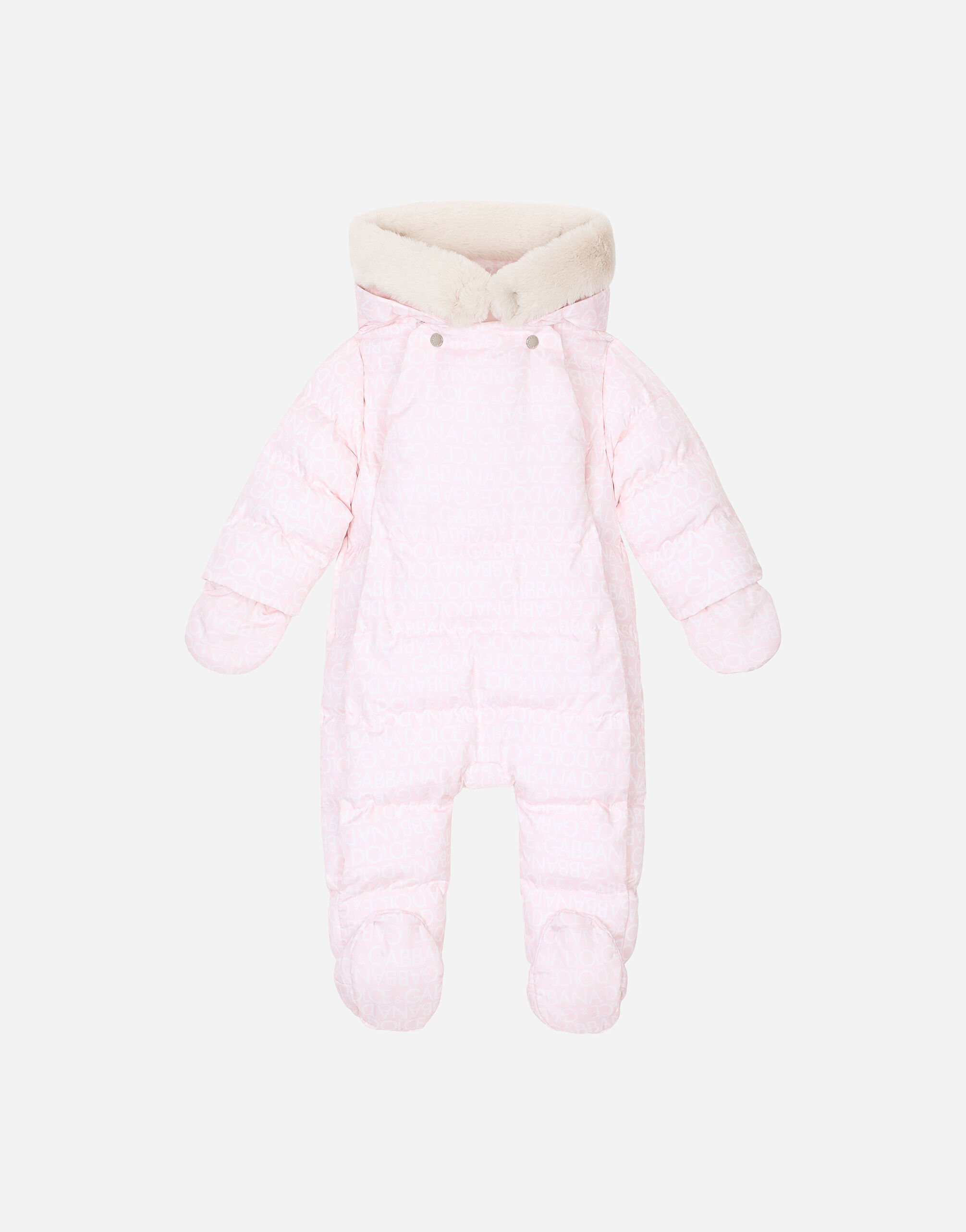 ${brand} Padded quilted nylon snowsuit with all-over logo print ${colorDescription} ${masterID}