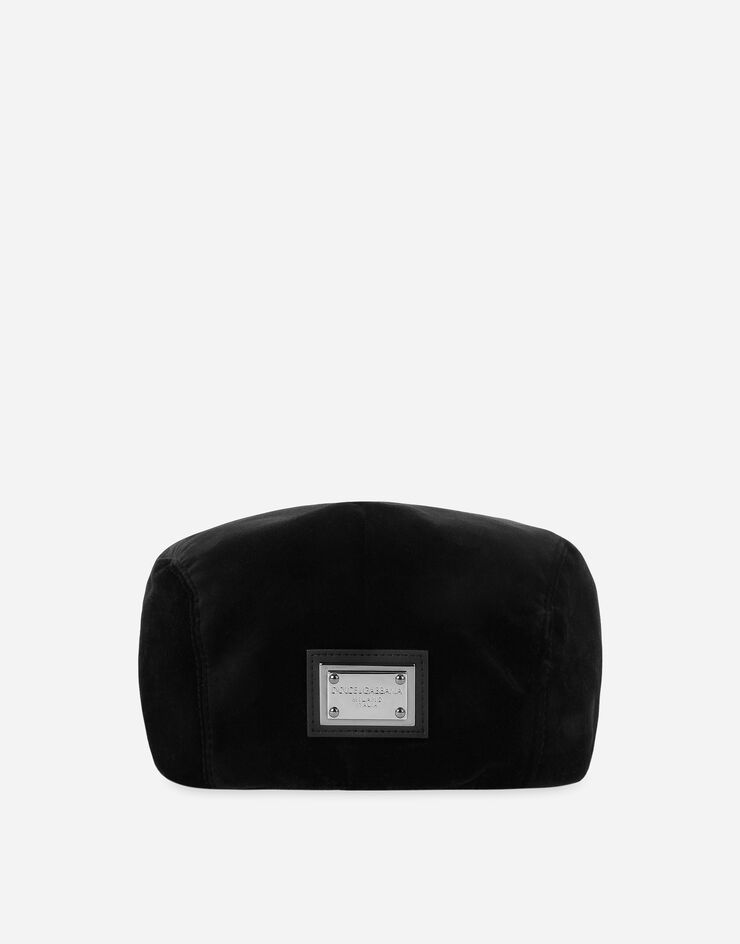 Dolce&Gabbana Stretch velvet flat cap with logo tag Black GH587AGG981
