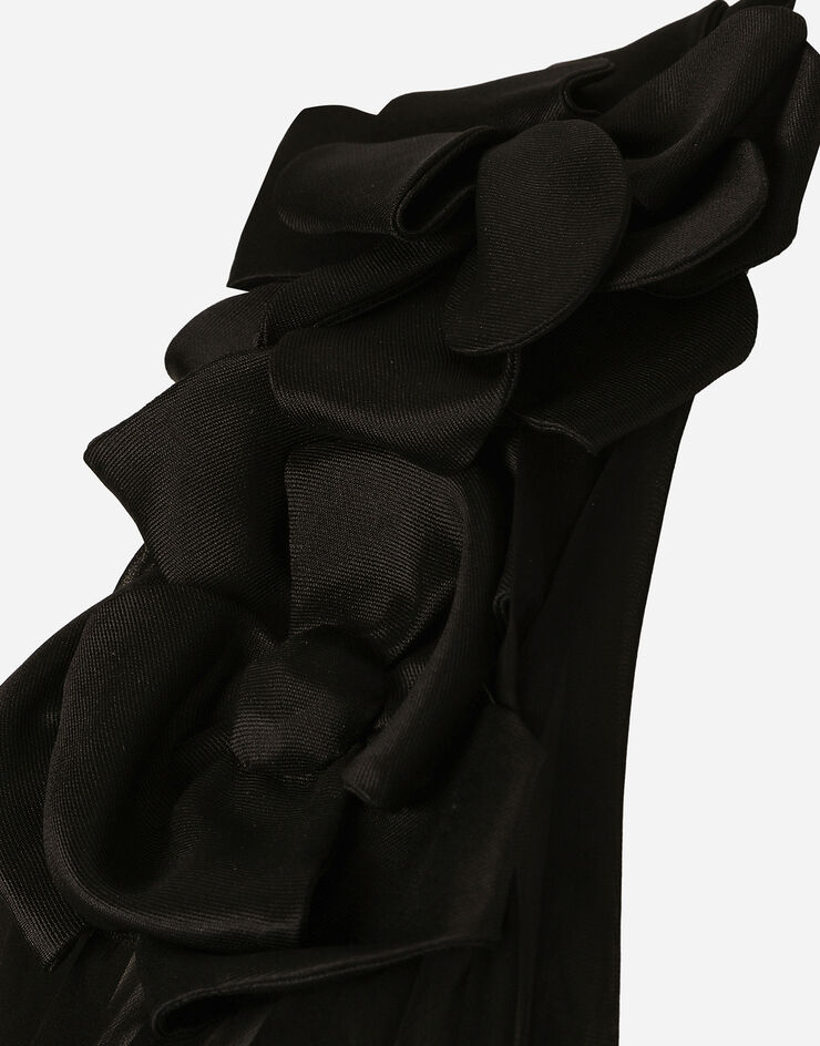 Dolce&Gabbana Abito lungo in chiffon di seta con fiori applicati Nero F6DJSTFU1AT