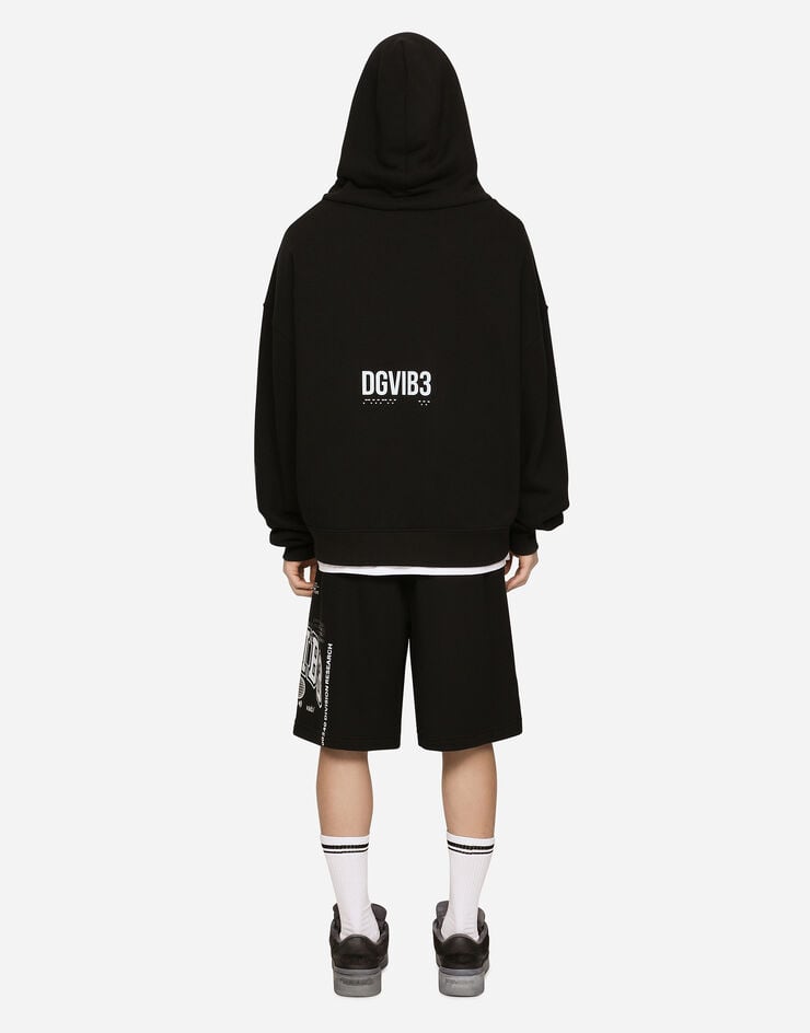 Dolce & Gabbana Sweat-shirt en jersey à capuche et imprimé DGVIB3 Noir G9AKPTG7K3H