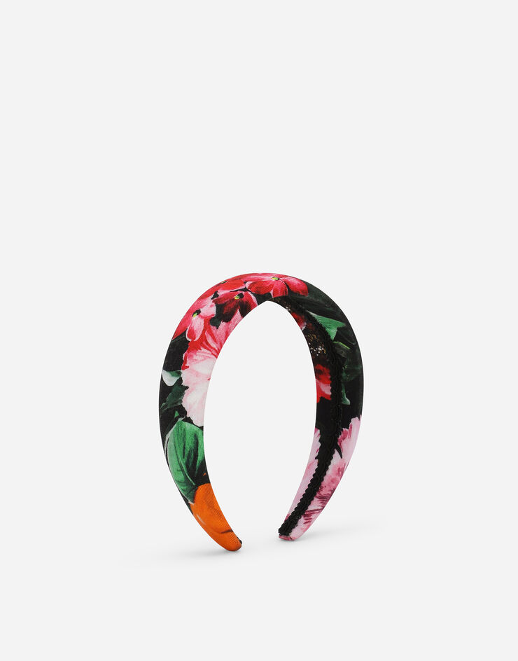 Dolce & Gabbana Viyella hairband with floral print over a black background Print LB3L54FS8DD