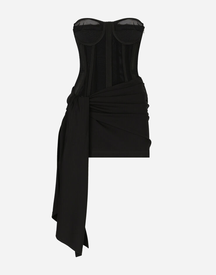 Short Milano rib jersey dress with corset detailing in Black for Women