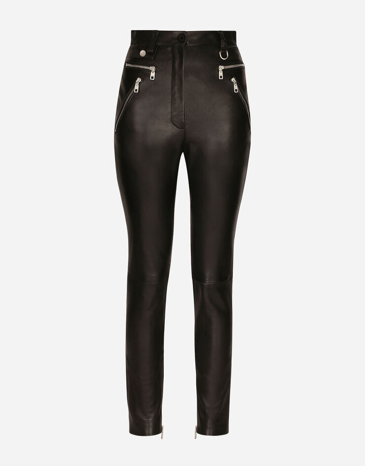 Black Skinny Faux Leather Trousers with Zips