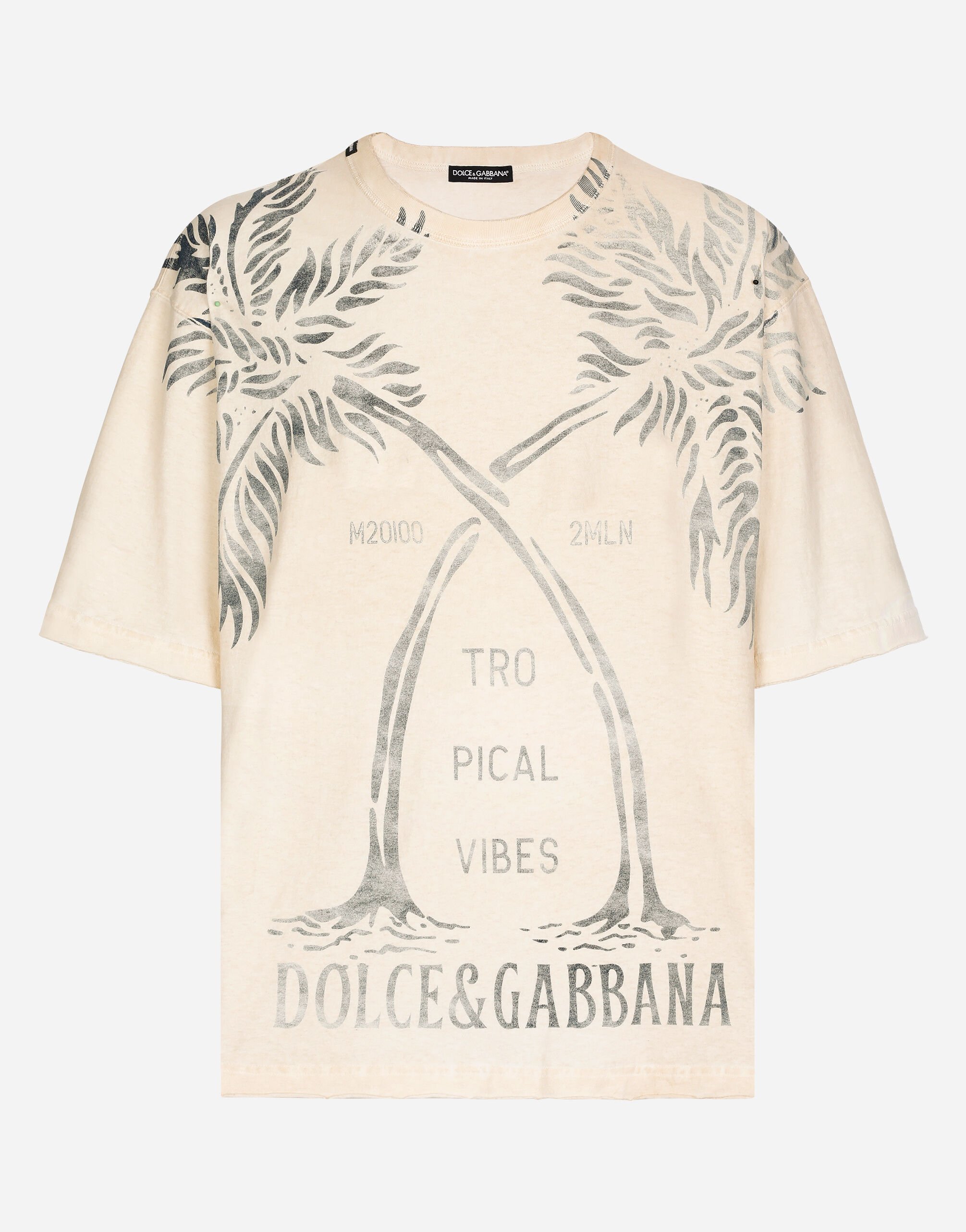 Dolce & Gabbana T-shirt en coton à manches courtes et imprimé bananier Beige BM2275AO727