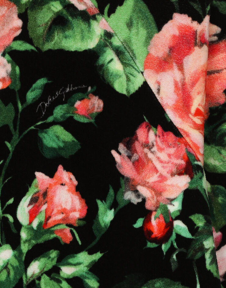 Dolce & Gabbana Sudadera de felpa con capucha y estampado de rosas sobre fondo negro Imprima L5JWBBHS7O9