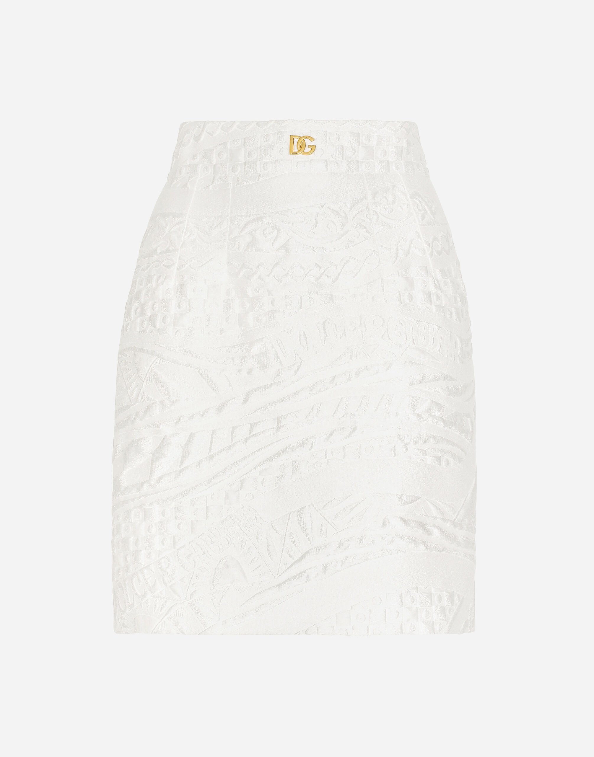 Dolce & Gabbana Short brocade skirt with DG logo White F4CVRZFG6AD