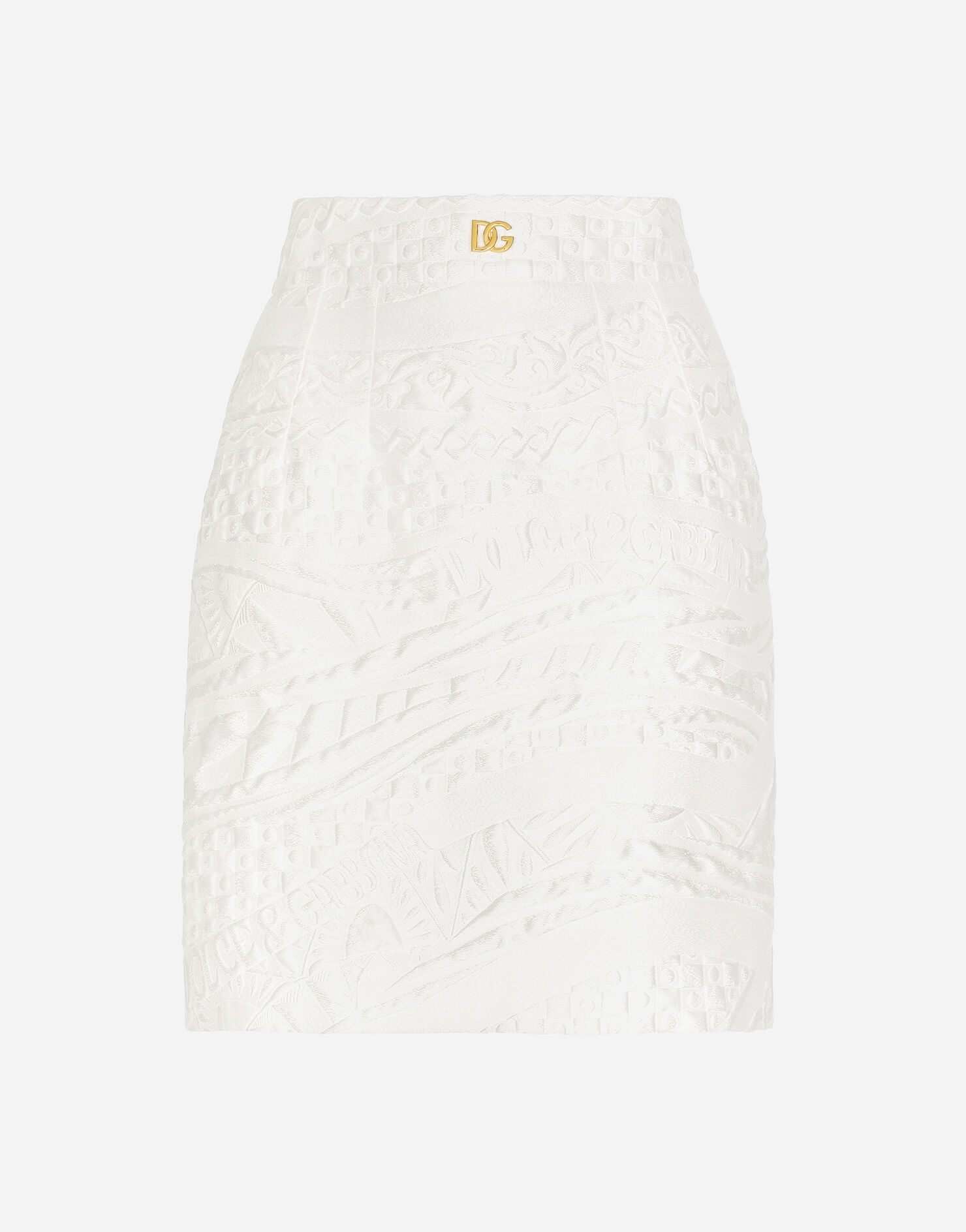 Short Brocade Skirt With Dg Logo In White For Dolceandgabbana® Us 