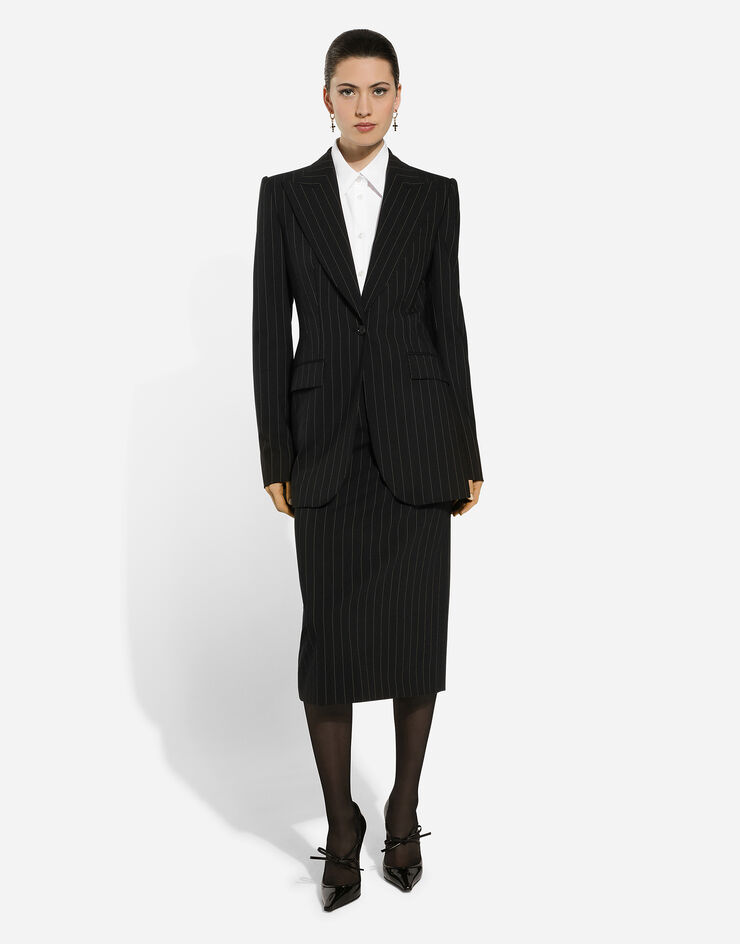 Dolce & Gabbana Pinstripe wool calf-length skirt Multicolor F4CS8TFRBDK