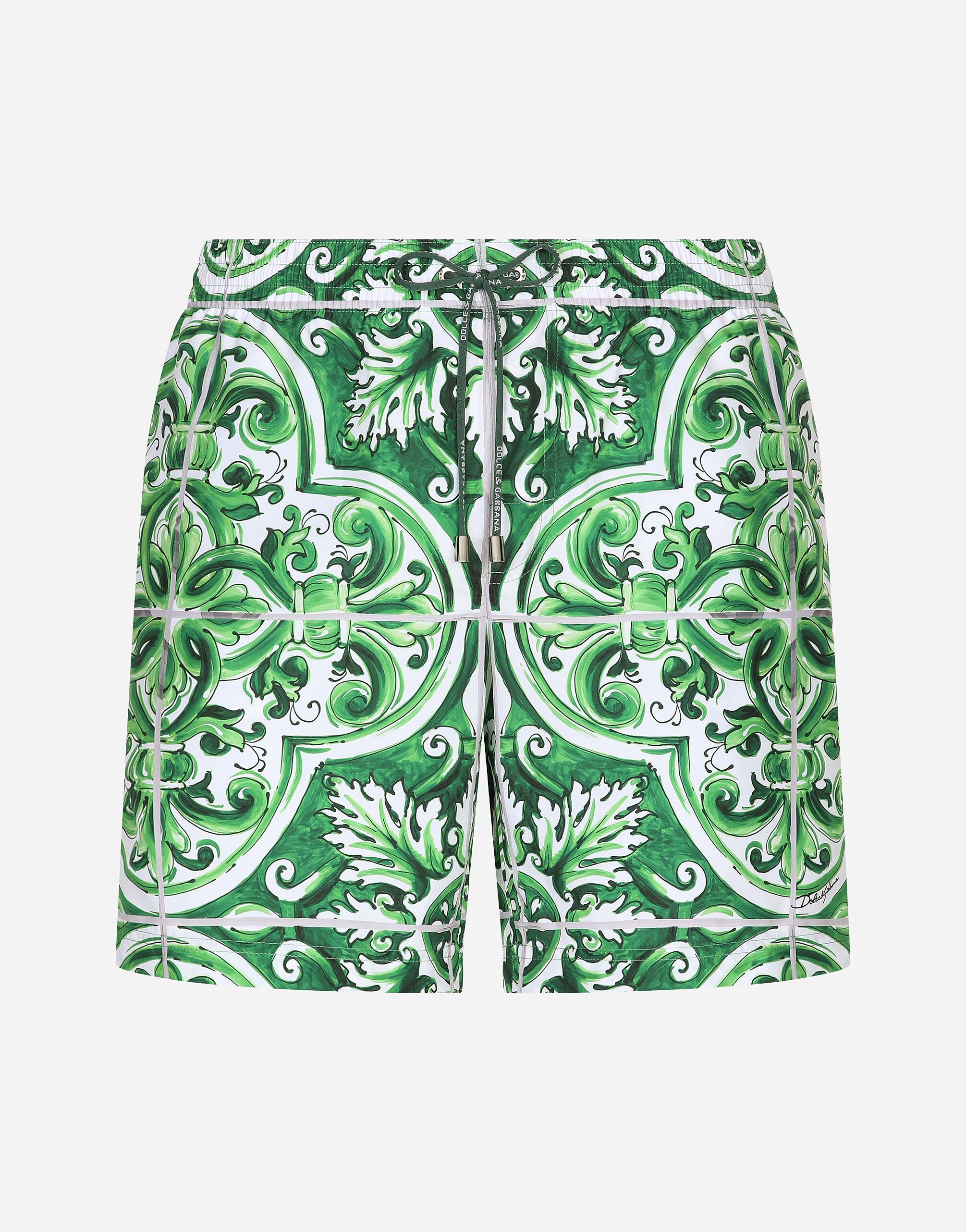 Dolce & Gabbana Mid-length majolica-print swim trunks Print G5JH9TFI5JO