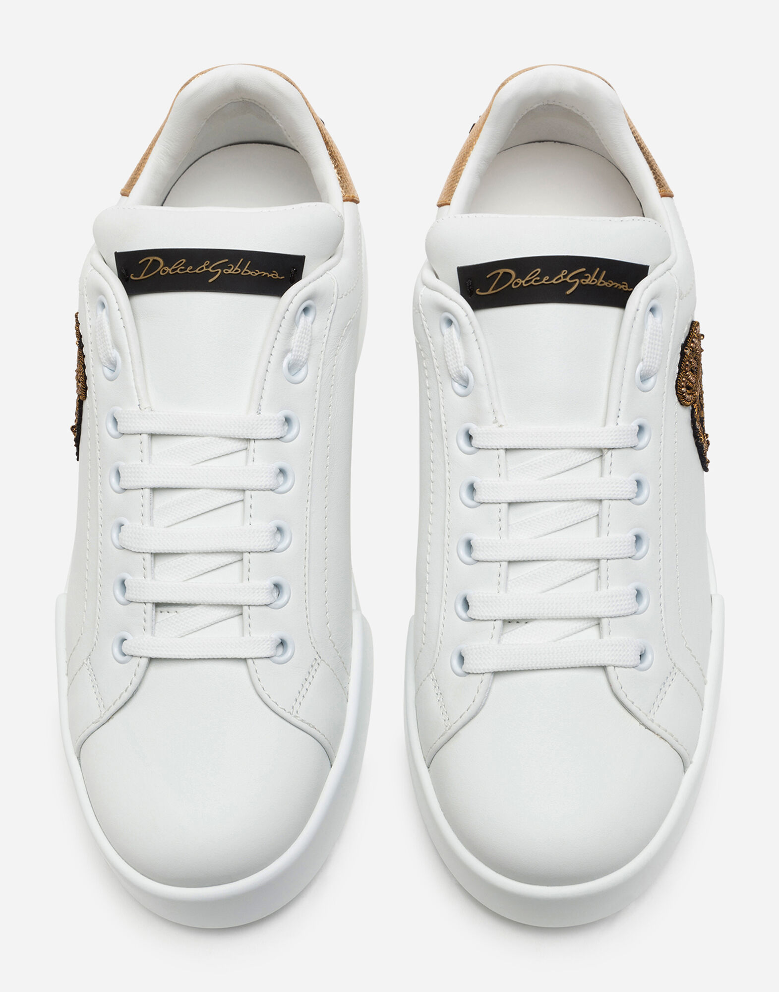 white Portofino logo crest leather sneakers