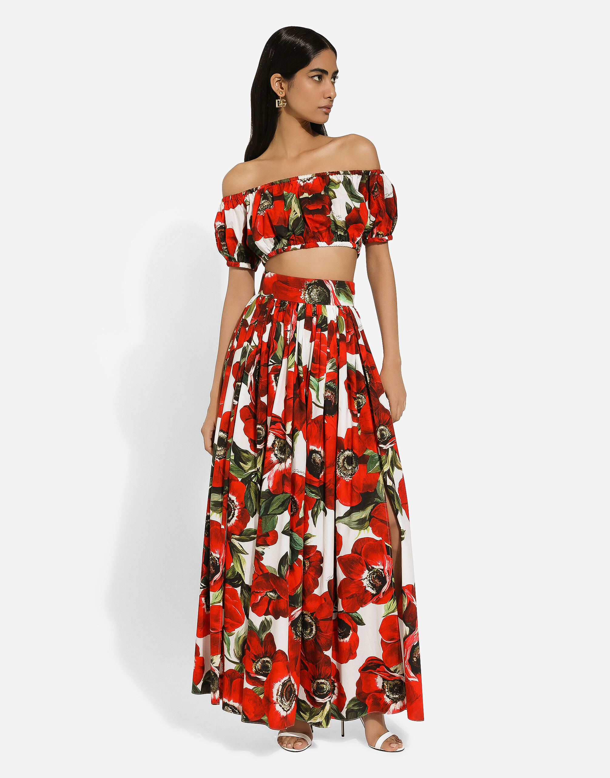 Dolce & Gabbana Long anemone-printed cotton circle skirt female Print