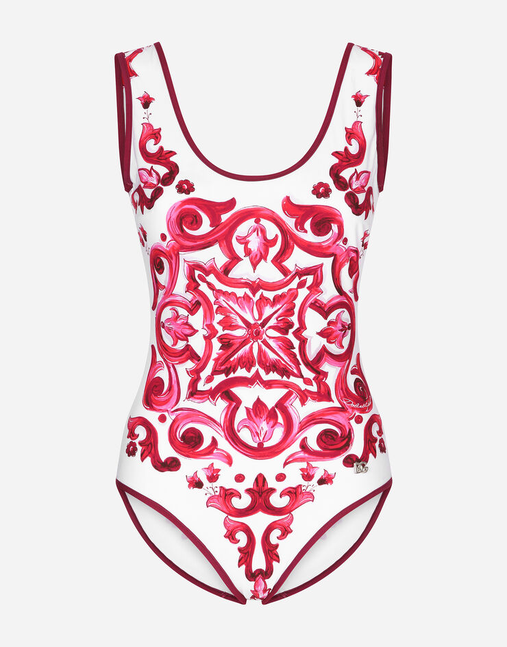 Dolce & Gabbana Majolica-print racing swimsuit Mehrfarbig O9A46JONO19