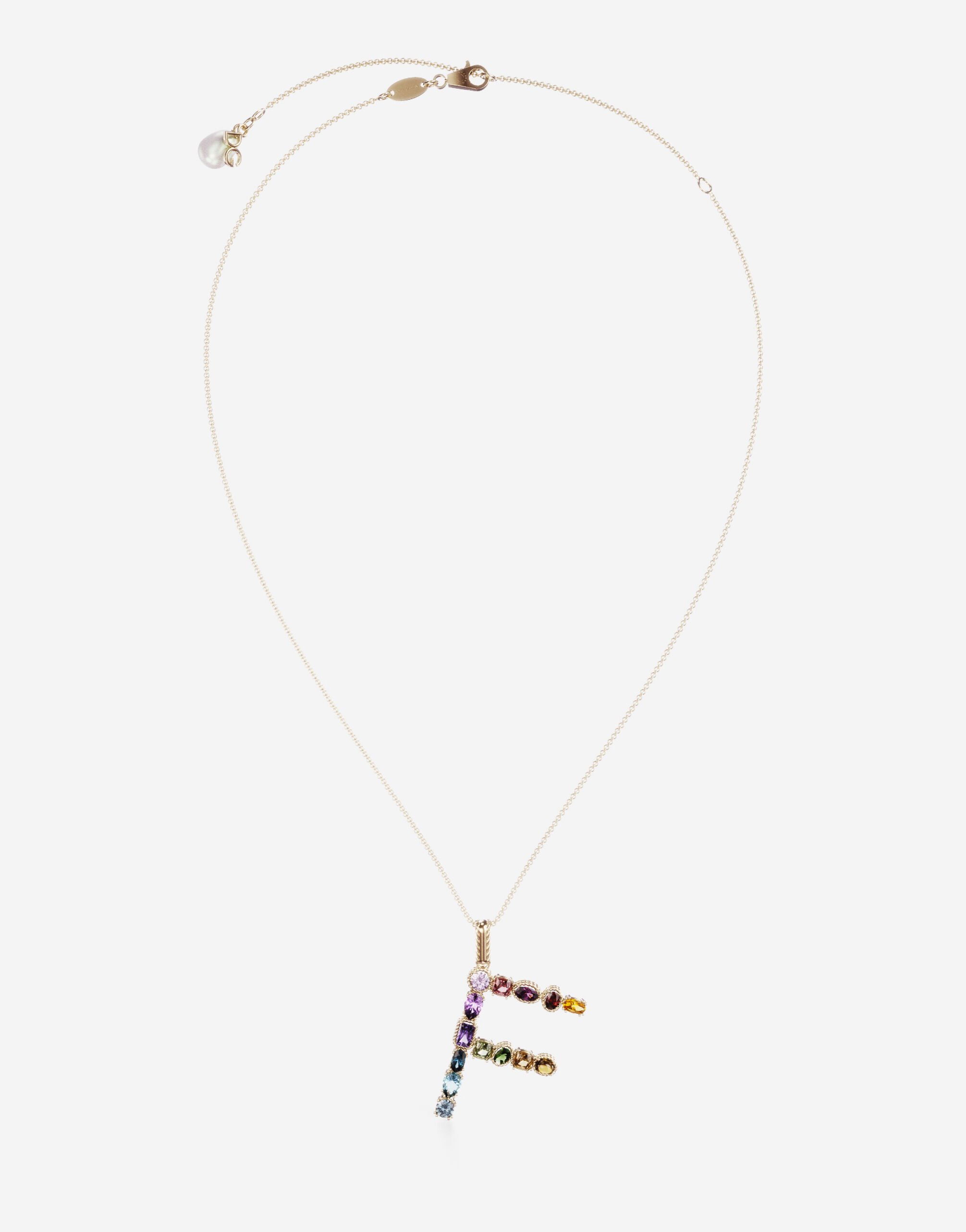 Dolce & Gabbana Rainbow alphabet F pendant in yellow gold with multicolor fine gems Gold WNQA3GWQC01
