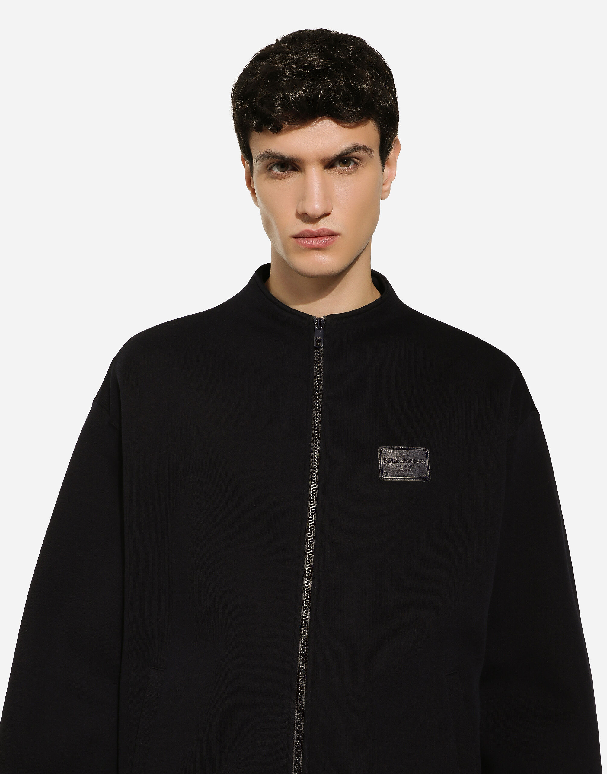Zip-up sweatshirt with high neck and tag