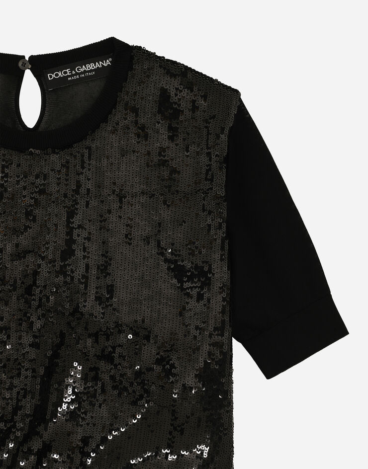 Dolce & Gabbana セーター ショートスリーブ スパンコールエンブロイダリー ブラック FXX01TJAIQ0