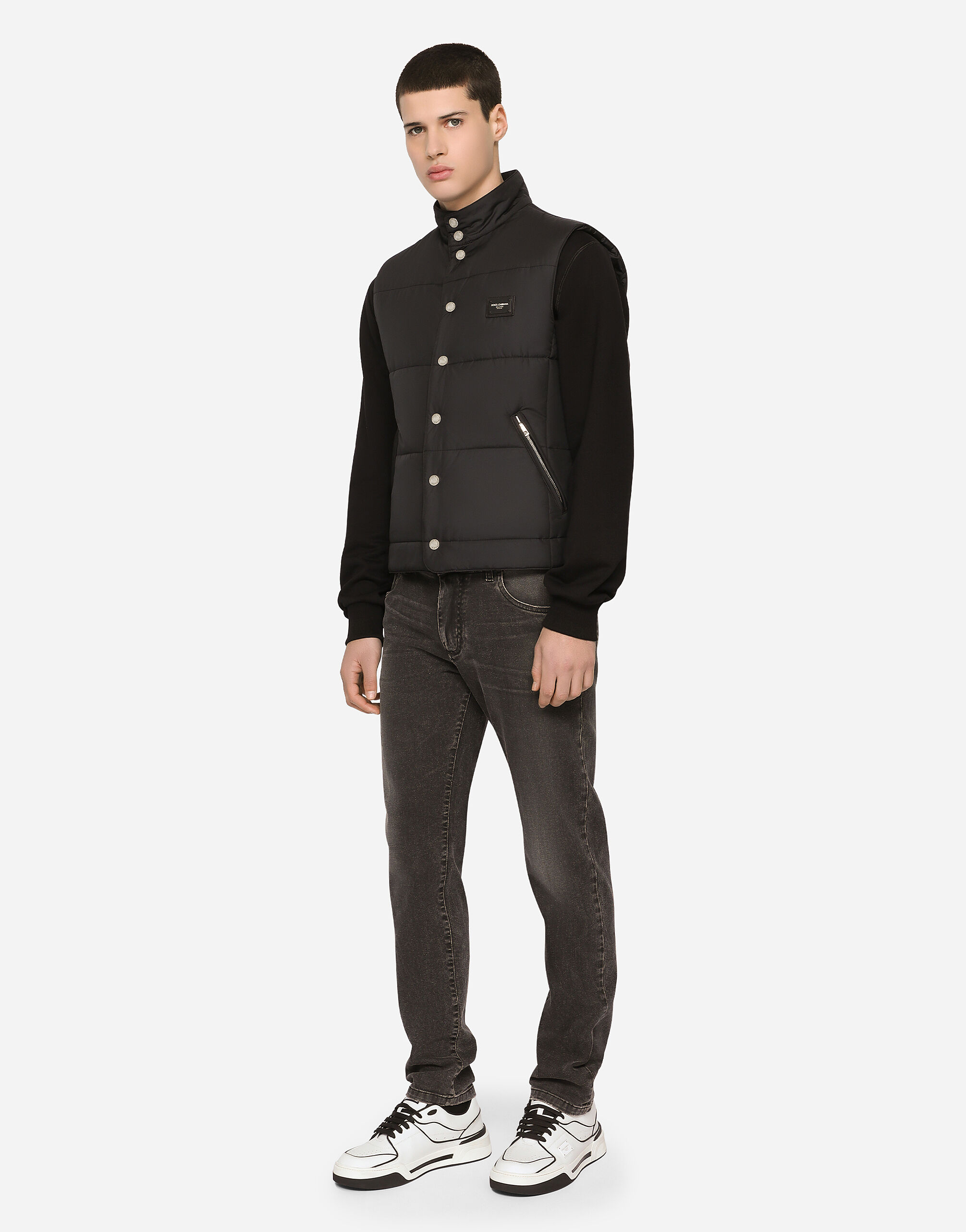 Nylon vest with branded tag in BLACK for Men | Dolce&Gabbana®