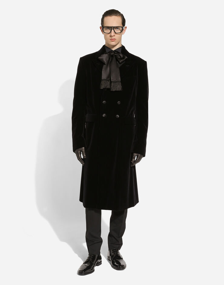 Dolce & Gabbana Manteau en velours avec détails en satin Noir G039YTFUVCE