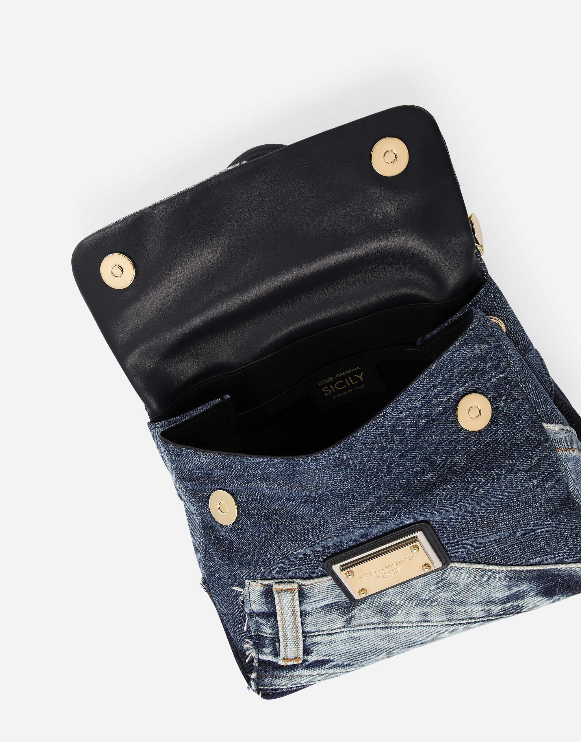 Dolce & Gabbana Blue/Brown Leather and Denim Buckle Detail Satchel Bag Dolce  & Gabbana | TLC