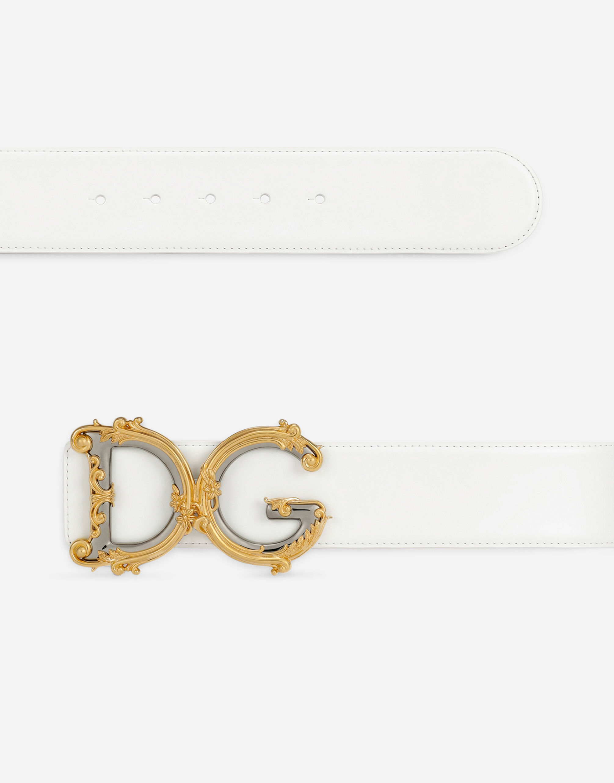 ホワイトのウィメンズ Calfskin belt with logo | Dolce&Gabbana®