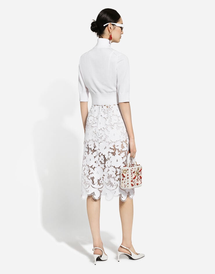 Dolce & Gabbana Юбка миди из хлопка с цветочной вышивкой ришелье белый F4CVRZFG6AD