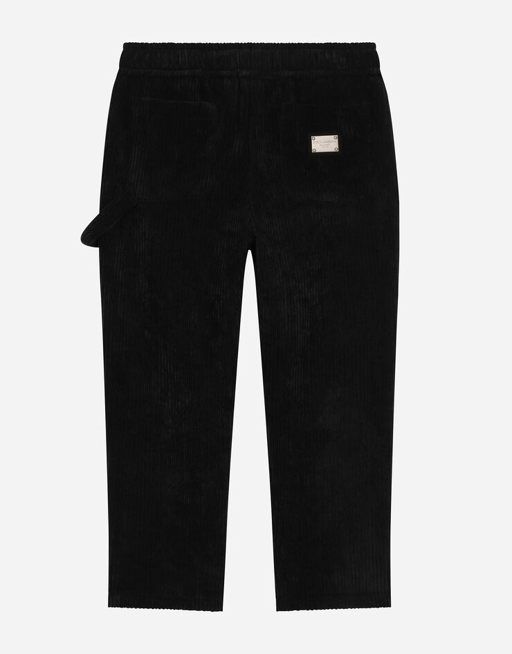 Dolce & Gabbana Pantalón de terciopelo acanalado con placa con logotipo Negro L44P65FUWDL