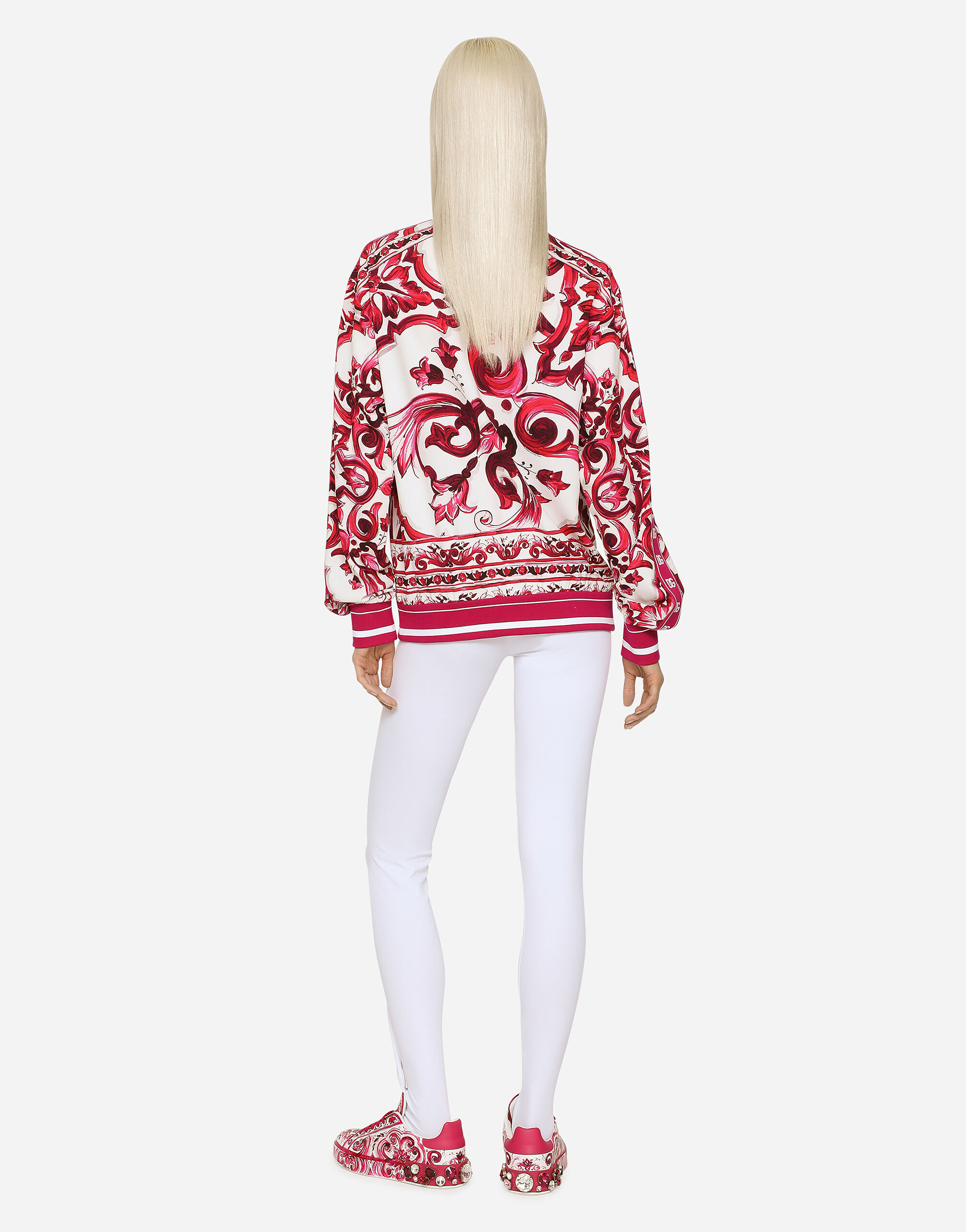 Zip-up cady sweatshirt with Majolica print in Multicolor for 