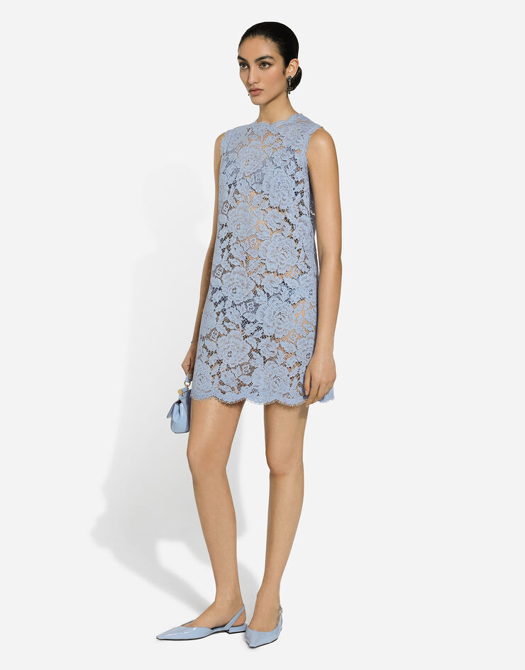 Dolce & Gabbana Sleeveless floral lace A-line dress with DG logo Azure F6ATYTHLM7L