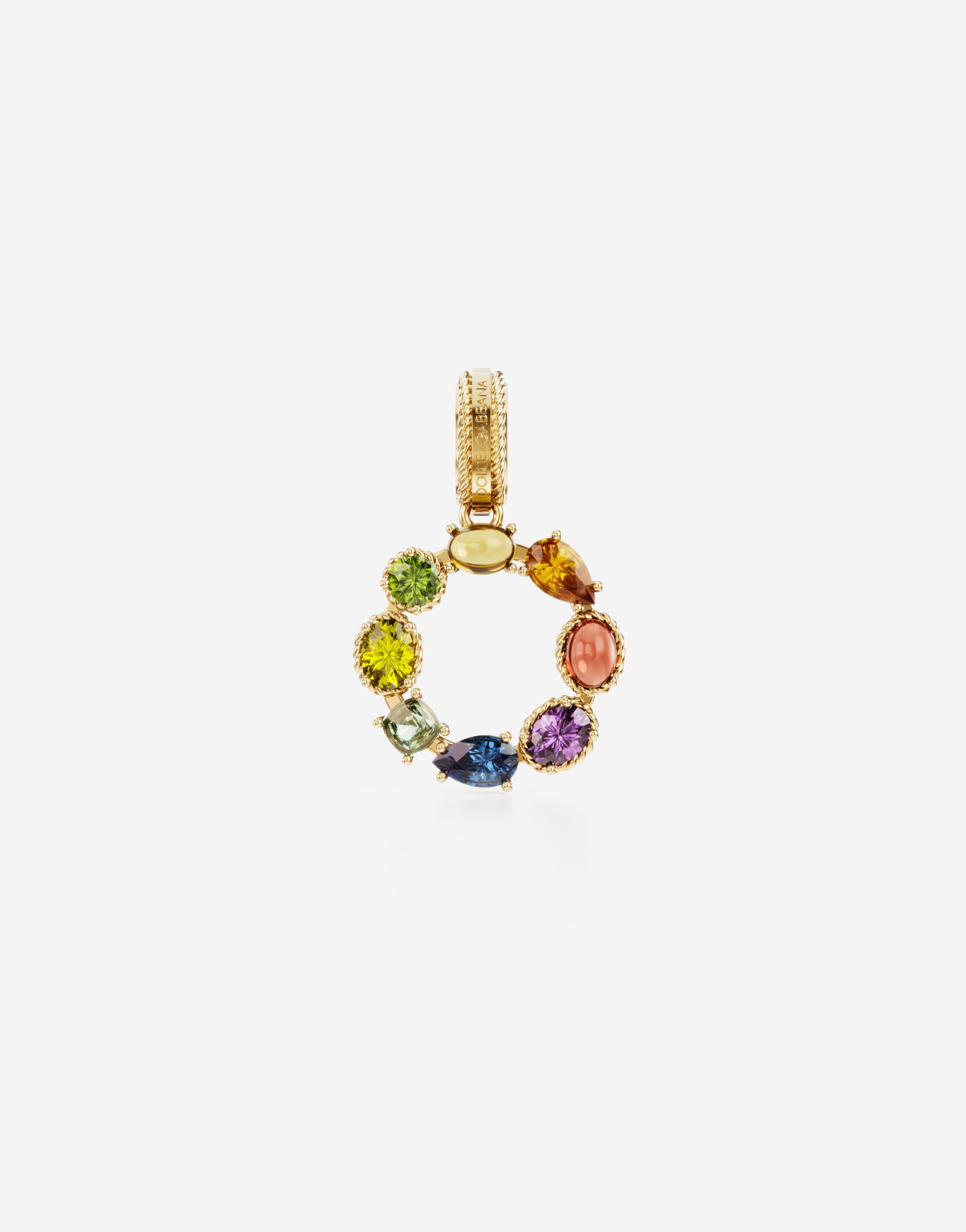 Dolce & Gabbana Rainbow alphabet O 18 kt yellow gold charm with multicolor fine gems Gold WANR2GWMIXB