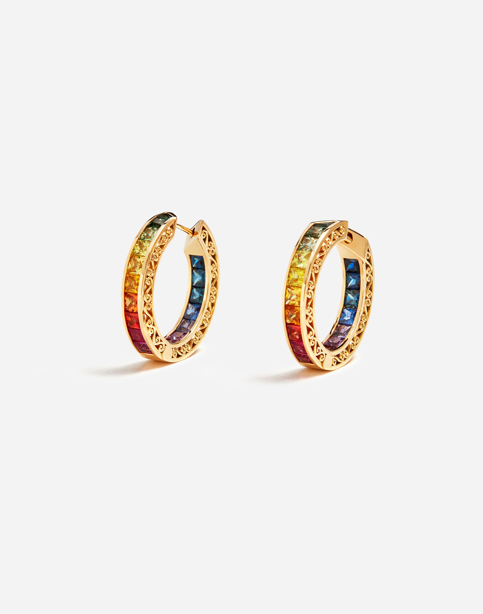 ${brand} Multi-colored sapphire hoop earrings ${colorDescription} ${masterID}