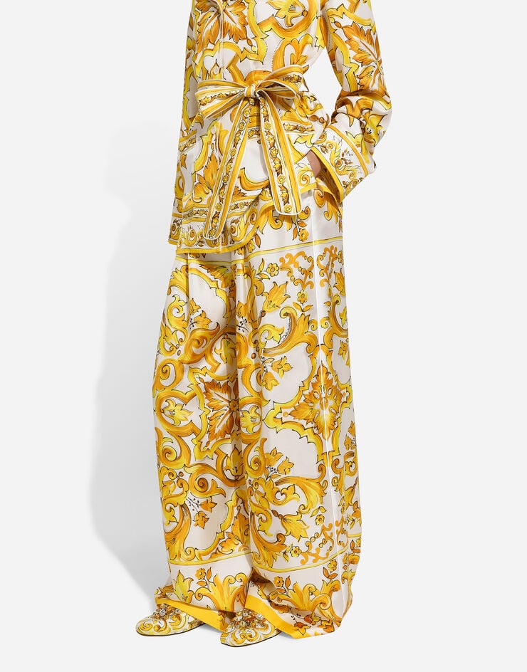 Dolce & Gabbana Брюки из шелкового твила с эластичным поясом и принтом майолики Отпечатки FTC63THI1BE