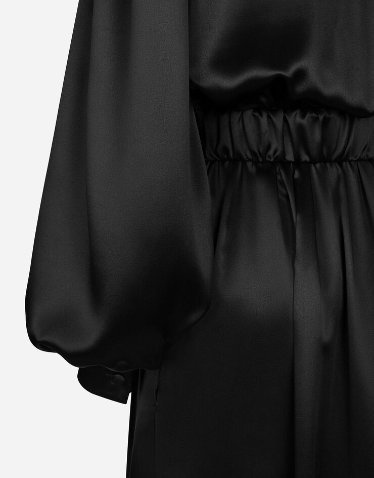 Dolce & Gabbana Robe longue en satin de soie fendue sur le devant Noir F6JNSTFU1NU