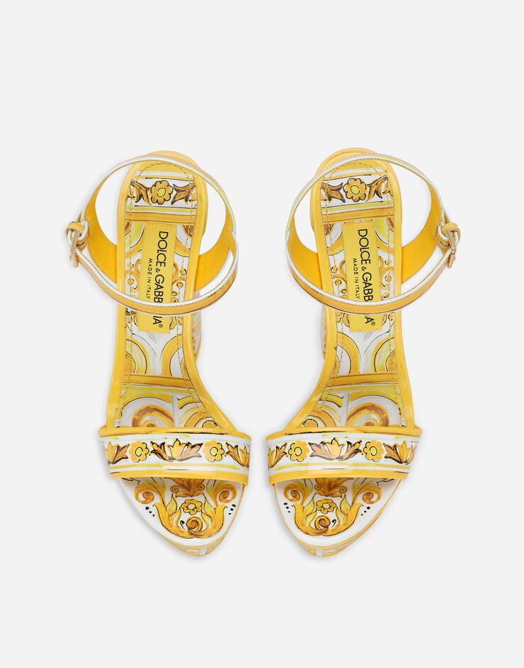 Dolce & Gabbana 마욜리카 프린트 폴리싱 카프스킨 플랫폼 샌들 옐로 CR1741AQ240