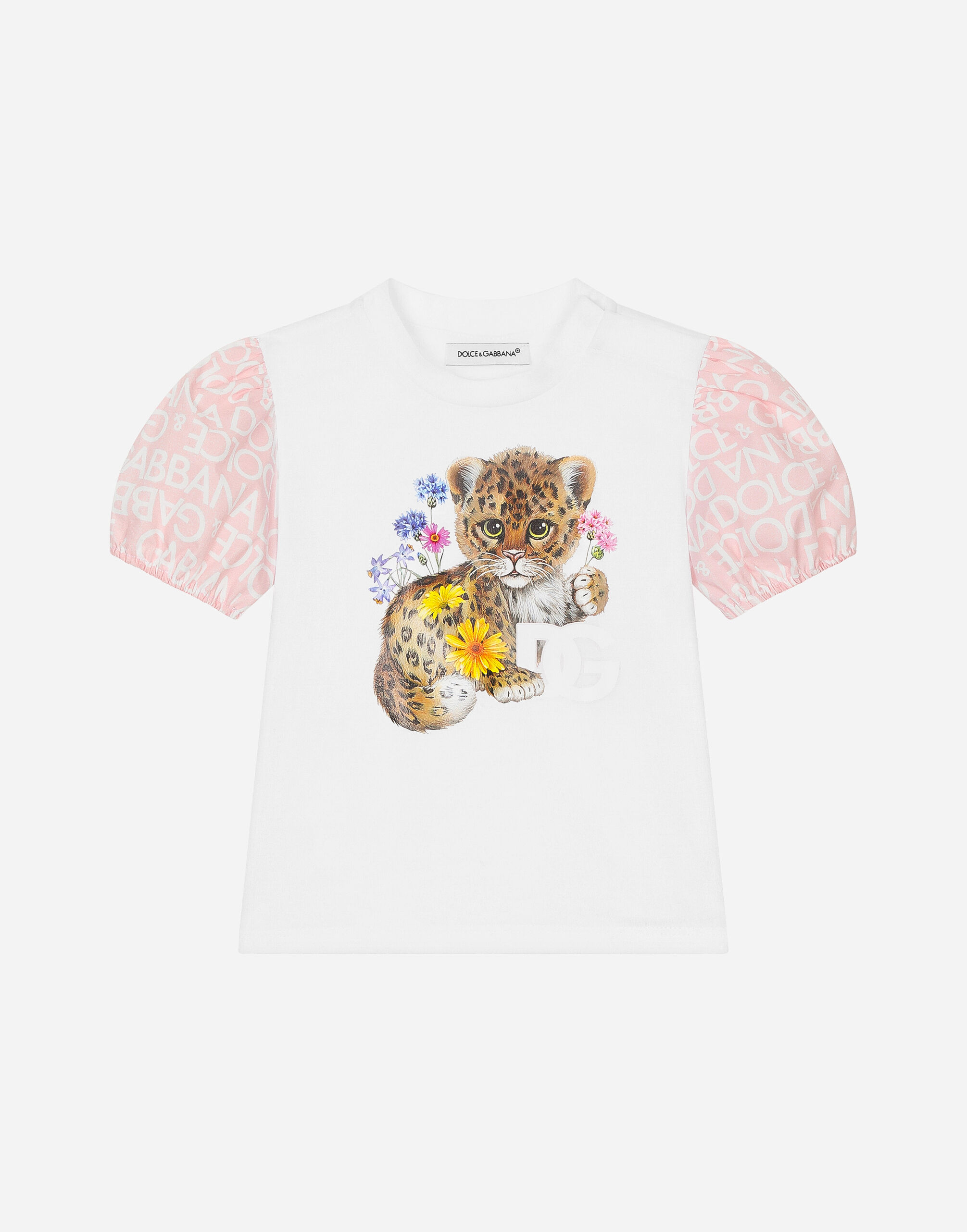 Dolce & Gabbana Jersey T-shirt with baby leopard embroidery Yellow L2JWAXG7NUR