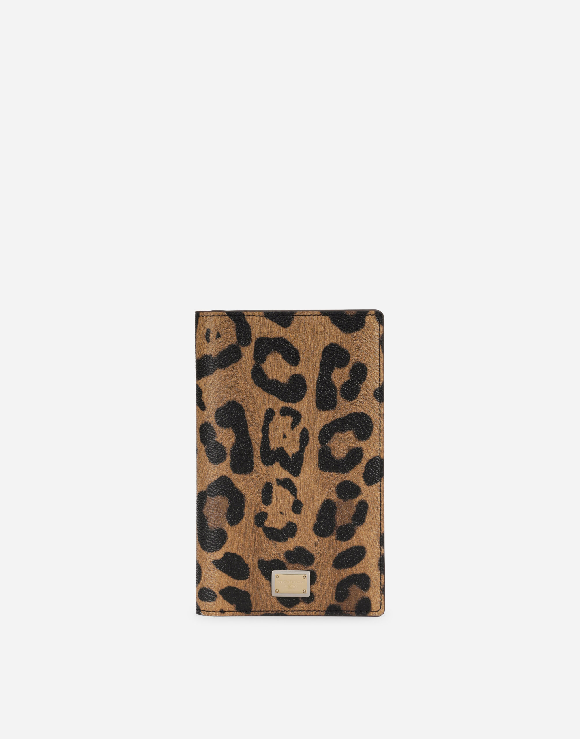 Dolce & Gabbana Funda para el pasaporte en crespo estampado leopardo y con el logotipo en la placa Estampado Animalier BE1446AM568