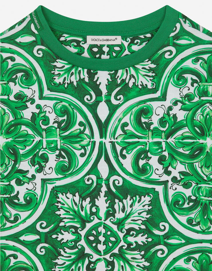 Dolce & Gabbana Jersey-T-Shirt mit grünem Majolika-Print Drucken L4JTHVII7ED