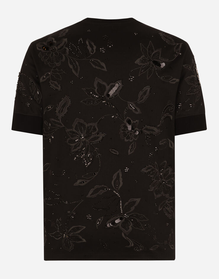 Dolce&Gabbana Cotton interlock T-shirt with embroidery Black G8QT1ZHU7H8