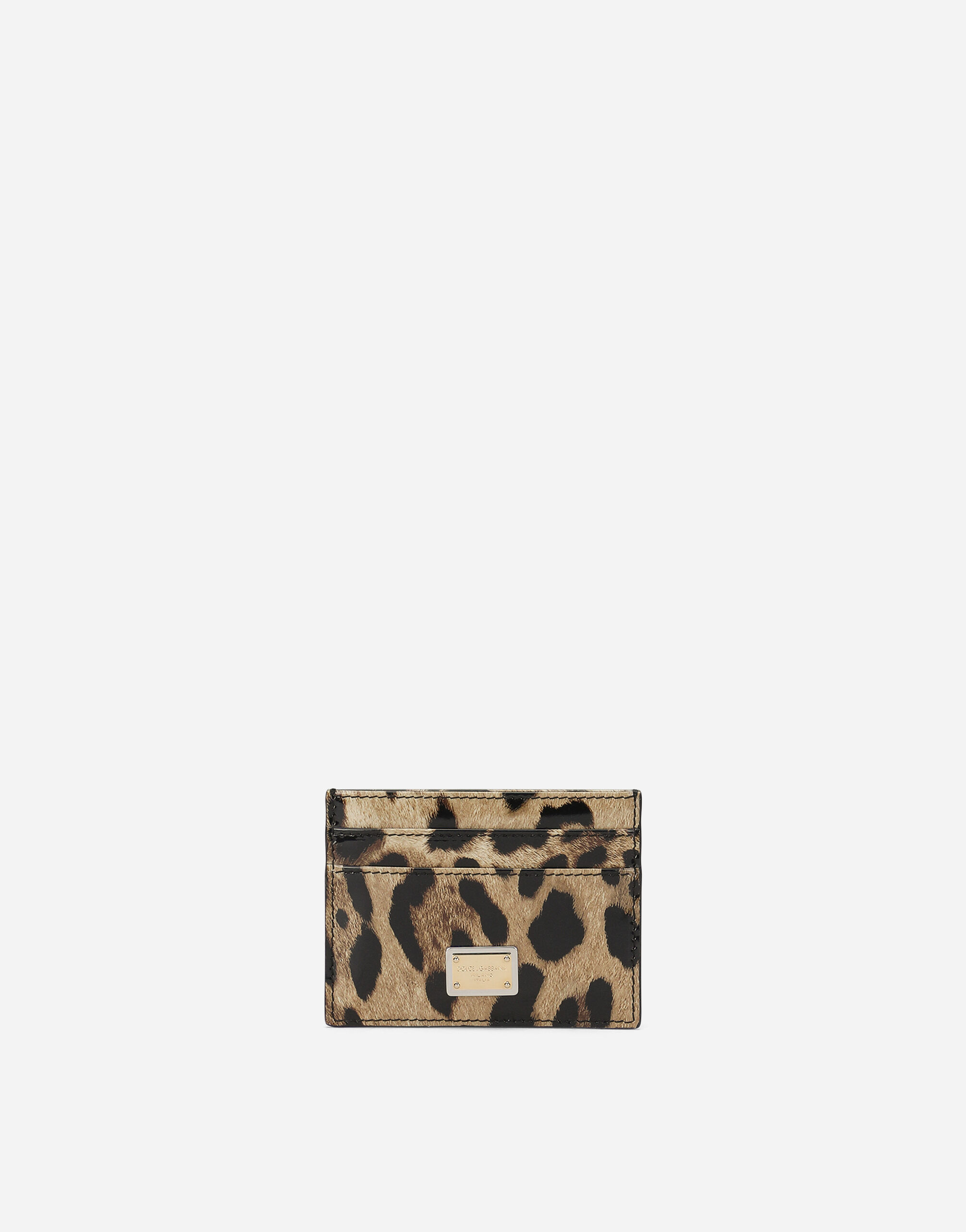 Dolce & Gabbana Porte-cartes en cuir de veau brillant à imprimé léopard Imprimé Animalier BE1446AM568