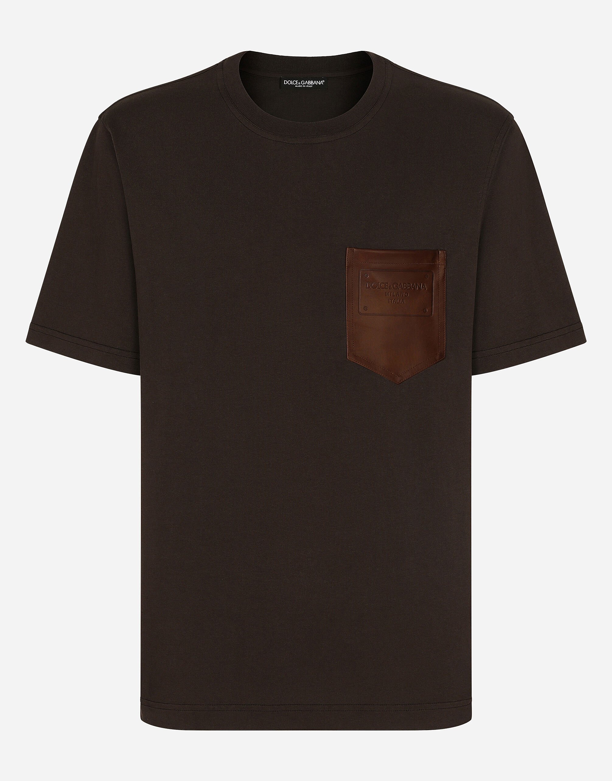 ${brand} Cotton T-shirt with leather breast pocket and logo ${colorDescription} ${masterID}