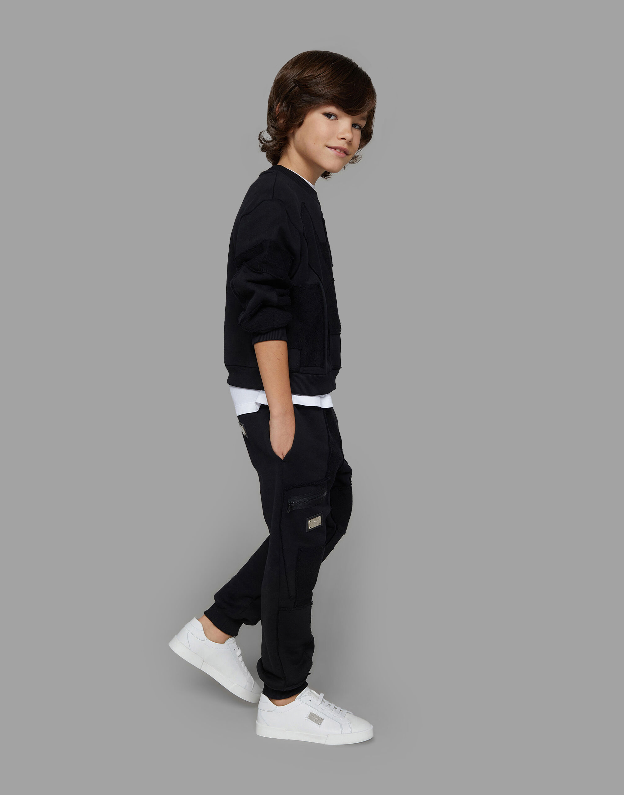 Jersey jogging pants with patchwork in Black for Boys | Dolce&Gabbana®