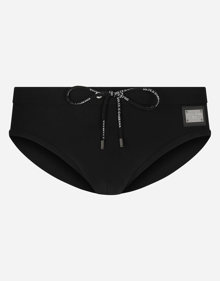 Dolce & Gabbana Swim briefs with high-cut leg and branded tag  블랙 M4A76JONO05
