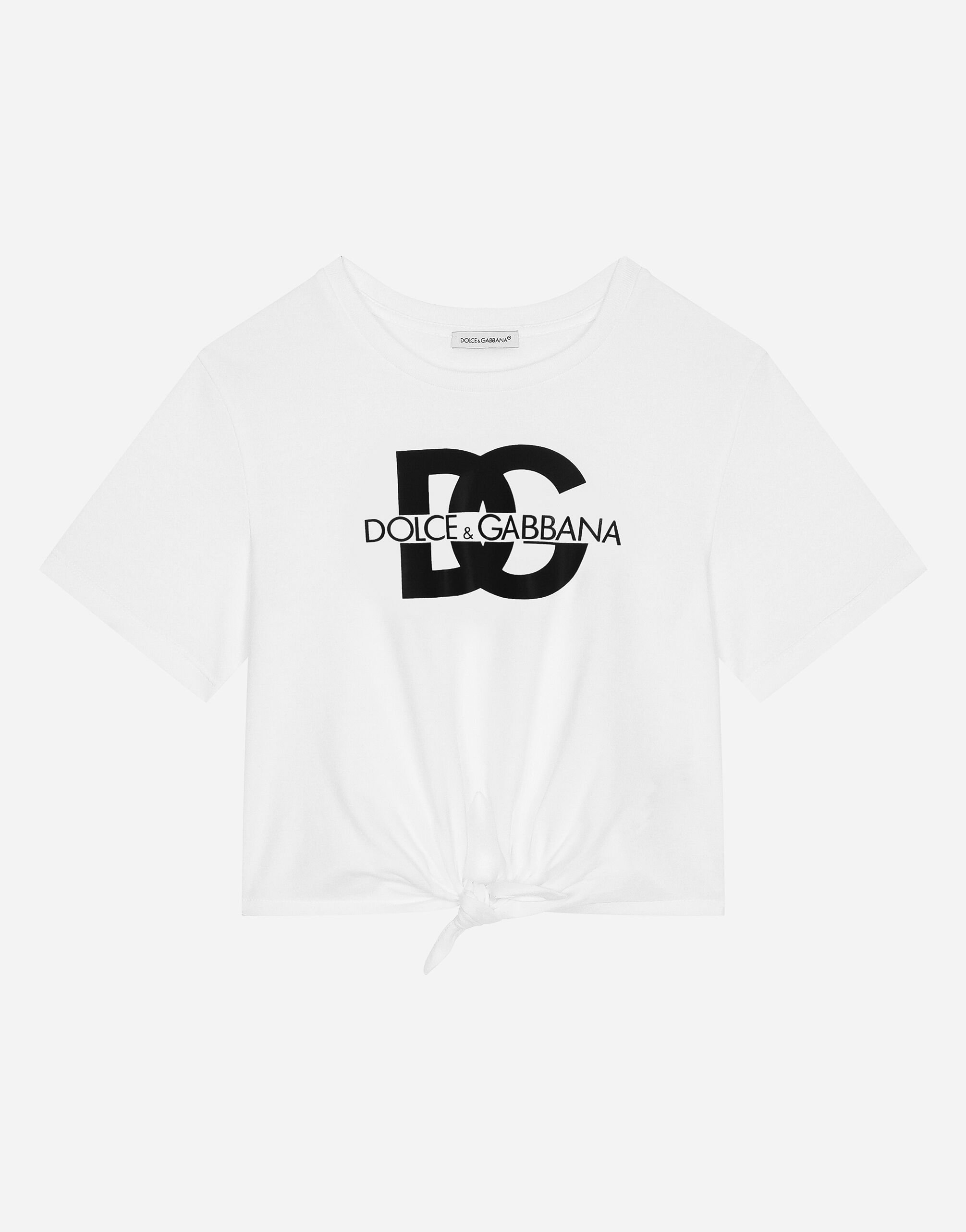 Dolce & Gabbana Jersey T-shirt with DG logo and bow Multicolor L5JTNSG7NRH
