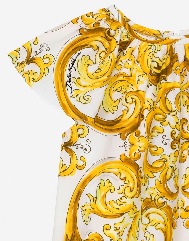 Dolce & Gabbana Bluse aus Popeline mit gelbem Majolika-Print Drucken L26S16FI5JU