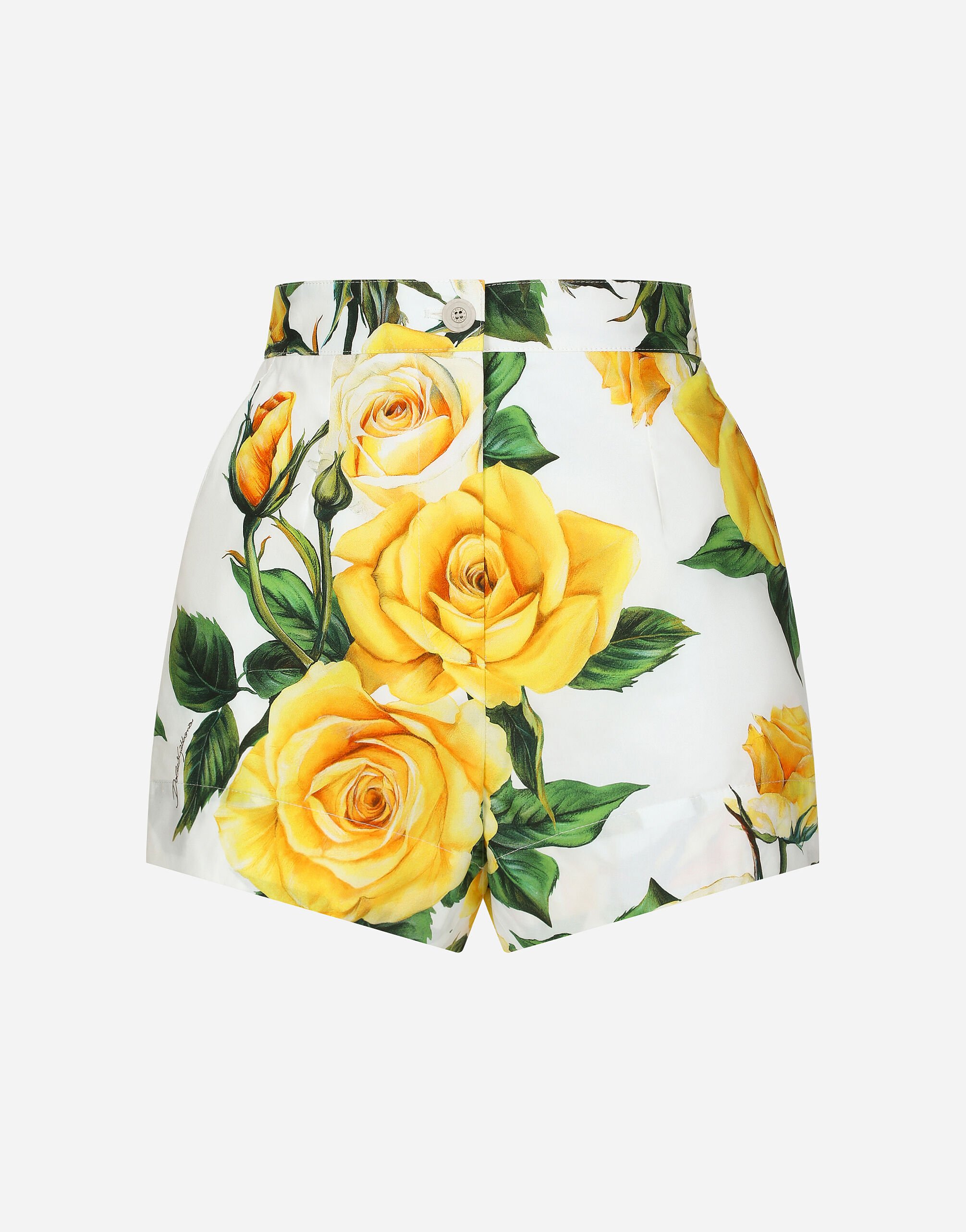 ${brand} Cotton shorts with yellow rose print ${colorDescription} ${masterID}
