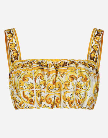Dolce & Gabbana Strappy poplin top with majolica print Print FN090RGDAOZ