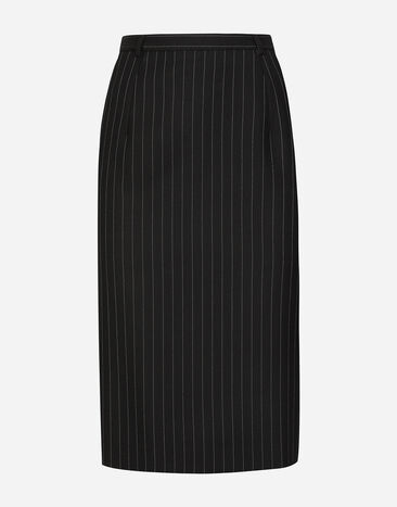 ${brand} Pinstripe wool calf-length skirt ${colorDescription} ${masterID}