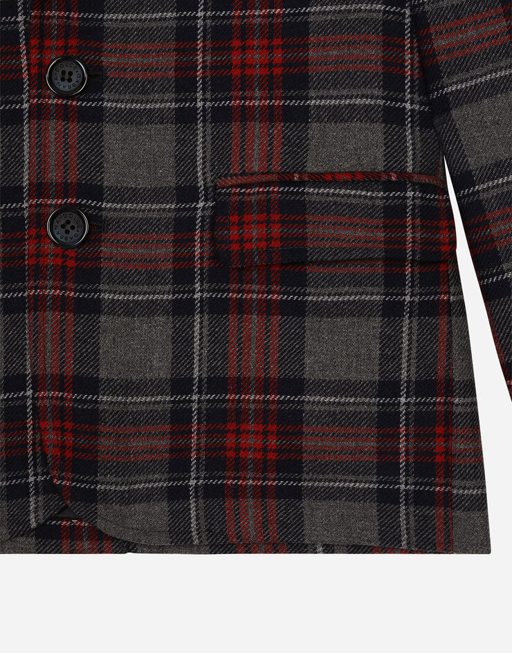 Dolce & Gabbana Einreihige Tartan-Jacke aus Wollmix mit Dolce&Gabbana-Logo Mehrfarbig L41E95FQMFZ