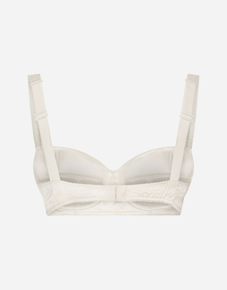 Padded balcony bra in satin with race in WHITE for Women