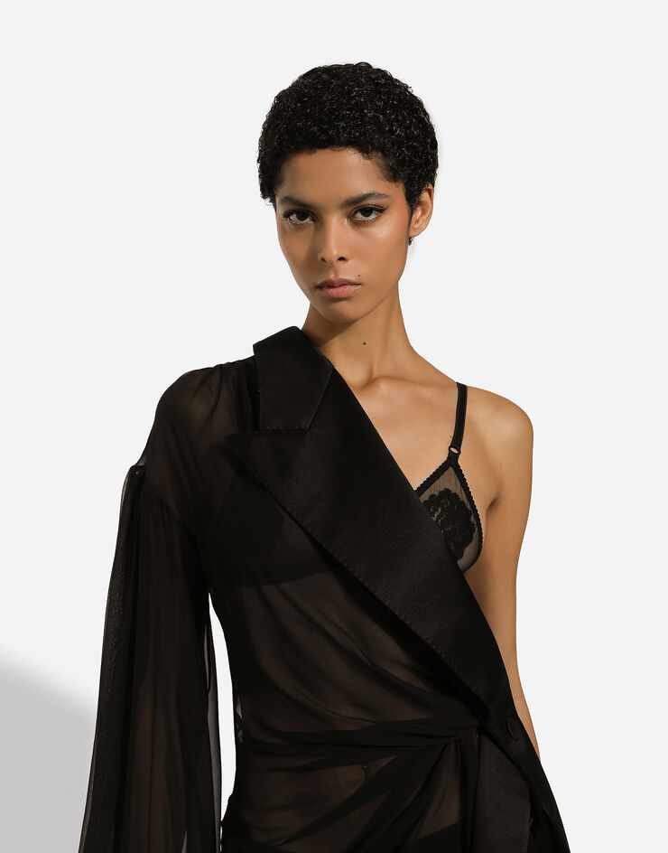 Dolce & Gabbana Long chiffon one-shoulder dress  Noir F6JHETFU1AT