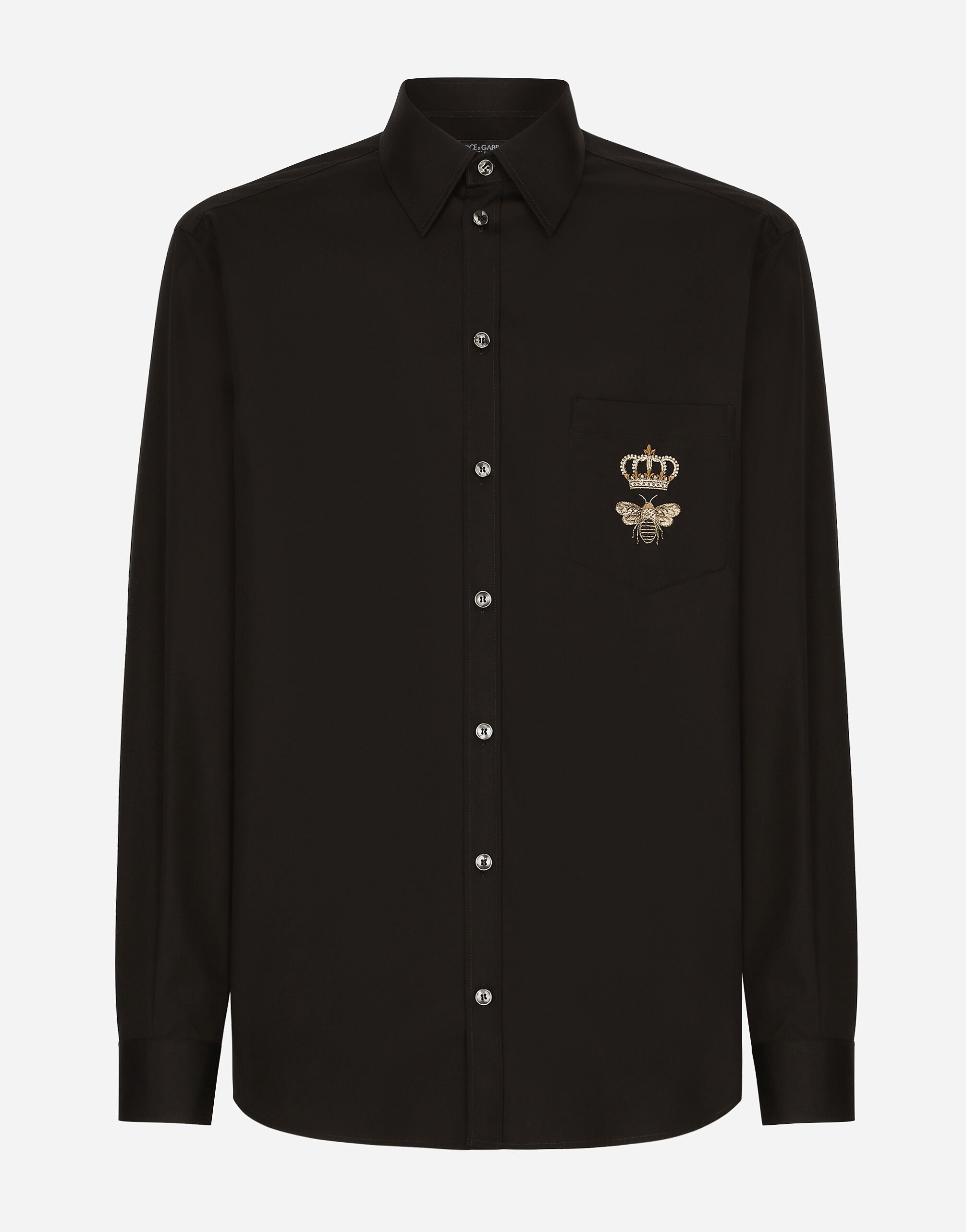 Dolce & Gabbana Cotton Martini-fit shirt with embroidery Black G8PN9TG7M1C